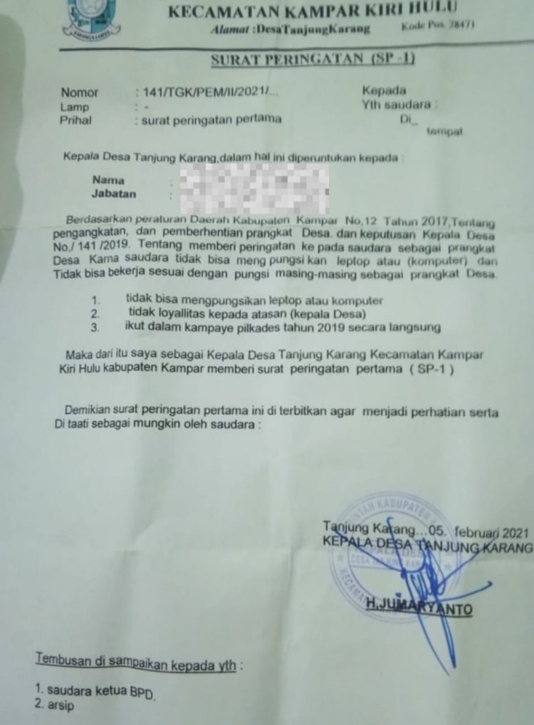 Kades Tanjung Karang Diduga tak Paham Tupoksi