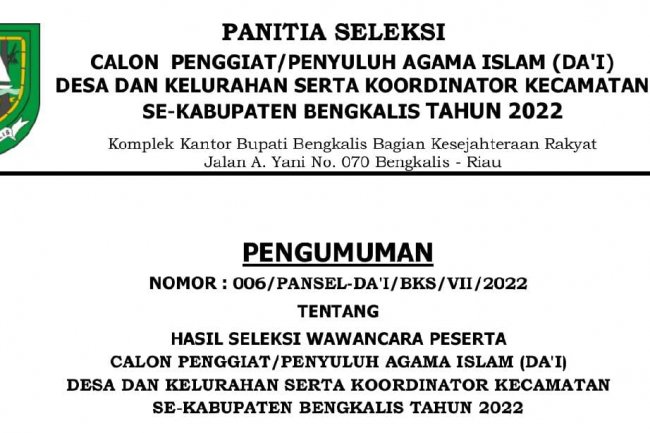 126 Da'i Desa/Kelurahan serta Koordinator Kecamatan Dinyatakan Lulus
