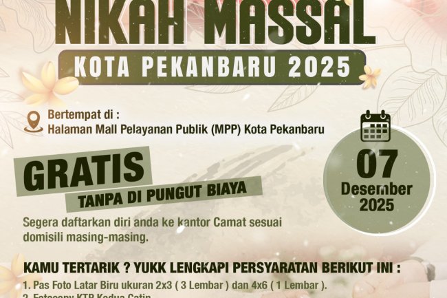Pemko Pekanbaru Adakan Nikah Masal Gratis dan Telah Ada Pendaftar 43 Calon Pasturi