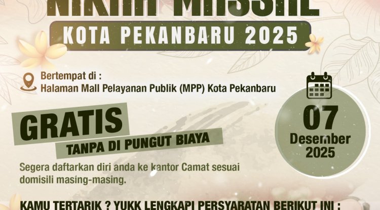 Pemko Pekanbaru Adakan Nikah Masal Gratis dan Telah Ada Pendaftar 43 Calon Pasturi