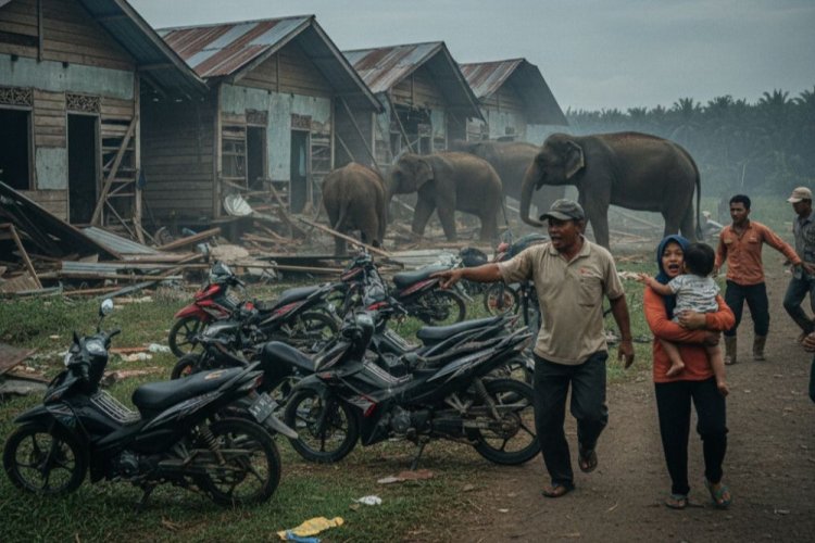 Satu Blok Mes Karyawan PT Arara Abadi Hancur Diseruduk 11 Gajah Sumatra