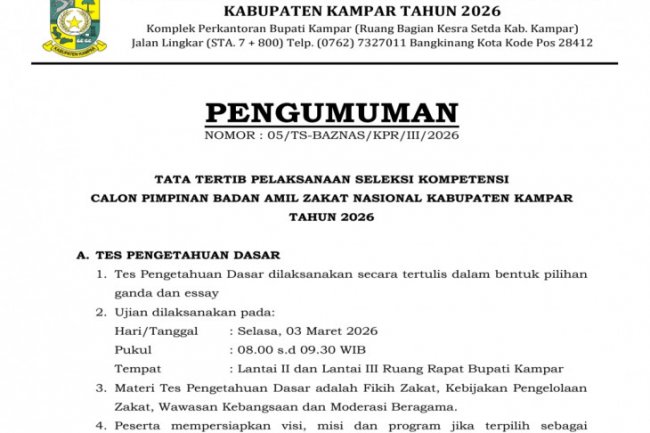 TATA TERTIB PELAKSANAAN SELEKSI KOMPETENSI CALON PIMPINAN BADAN AMIL ZAKAT NASIONAL KABUPATEN KAMPAR TAHUN 2026