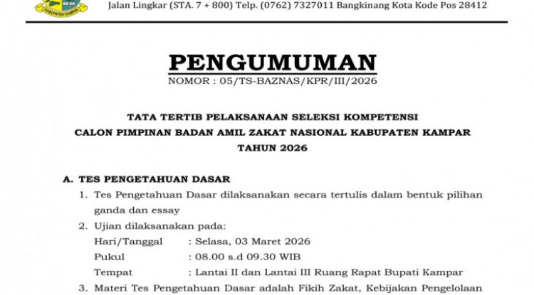 TATA TERTIB PELAKSANAAN SELEKSI KOMPETENSI CALON PIMPINAN BADAN AMIL ZAKAT NASIONAL KABUPATEN KAMPAR TAHUN 2026